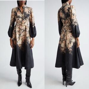 🖤SOLD🖤 Zimmermann Illustration Long Sleeve Button Front Linen Midi Dress 0(4 US)